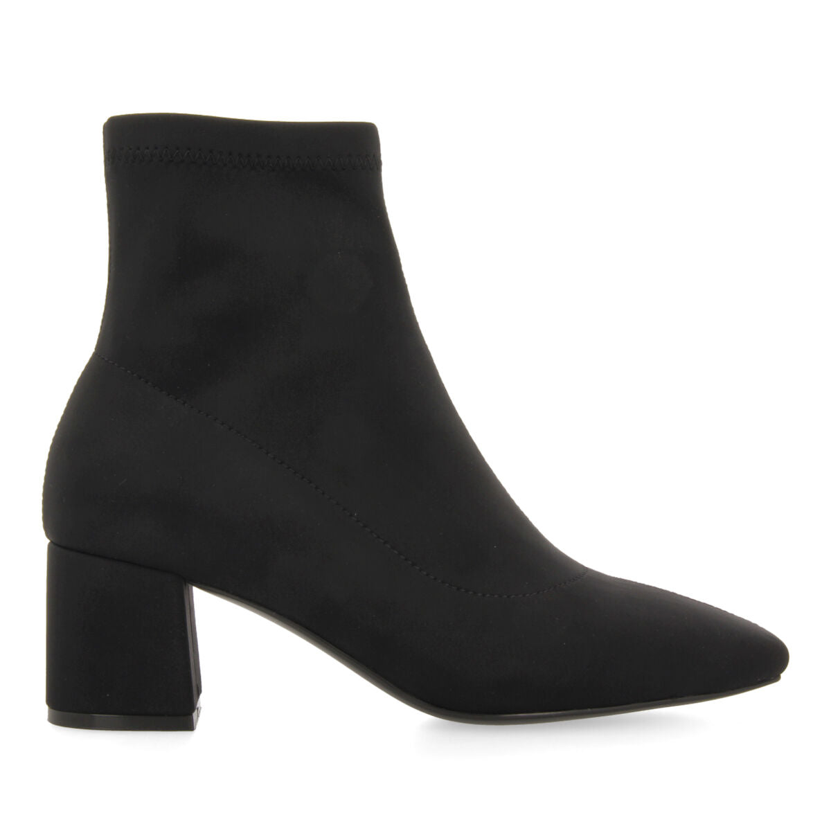 stivaletto-nero-donna-124yxm.jpg Stivaletto nero con tacco medio e punta semiquadrata in materiale elas - immagine 1