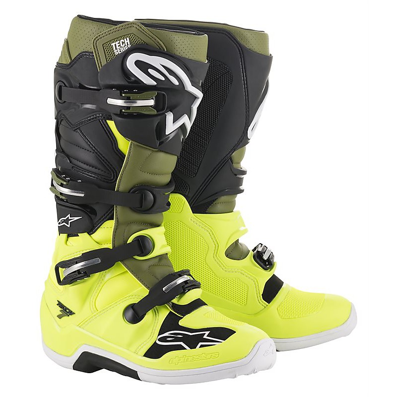 stivali-alpinestars-683xxa.jpg ALPINESTARS STIVALI CROSS TECH 7 GIALLO FLUO VERDE MILITARE - immagine 1