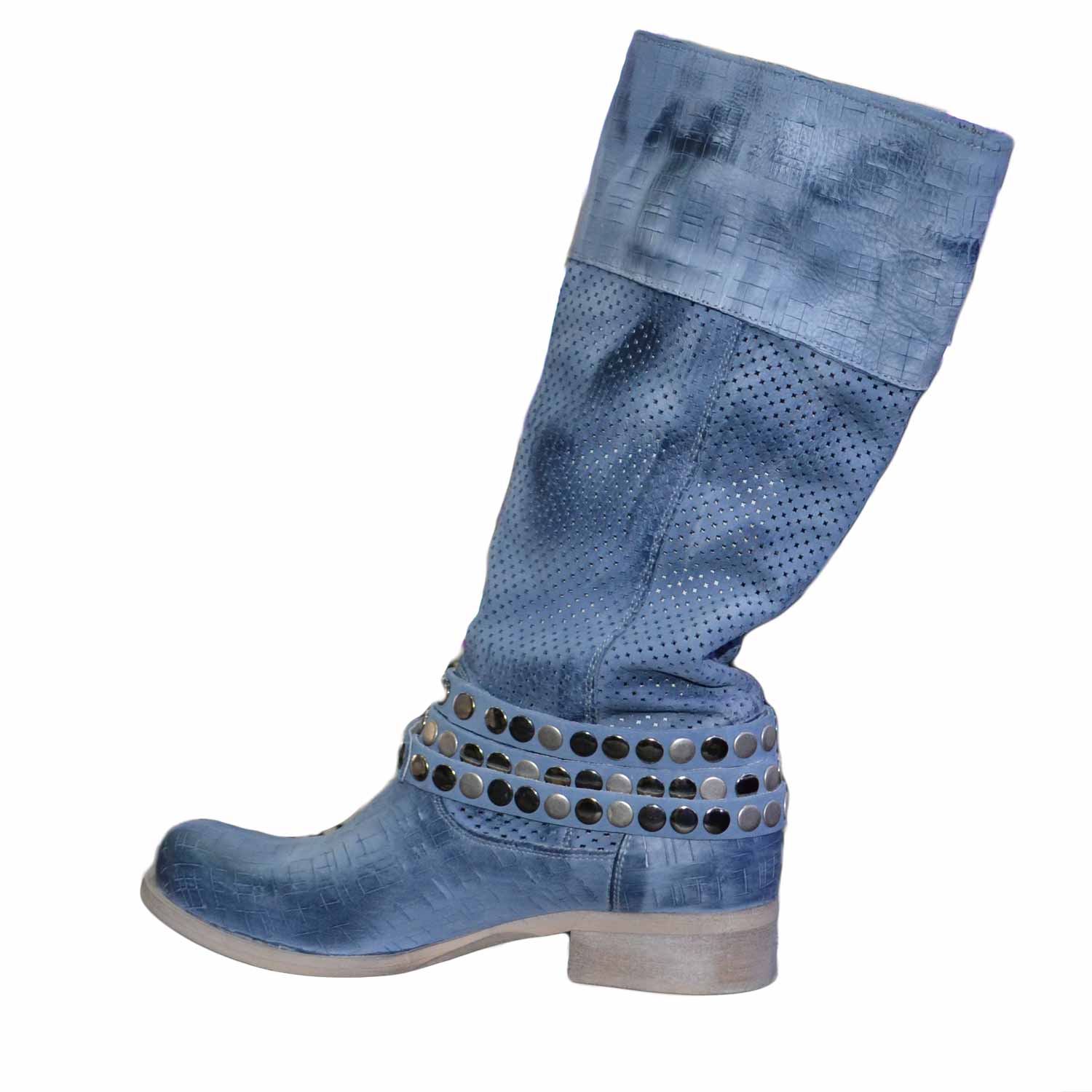stivali-blu-donna-704jpl.jpg Scarpe donna stivali alti blu vera pelle made in italy fondo comodo forato con cinturini e accessori donna stivali Malu Shoes | MaluShoes - immagine 1