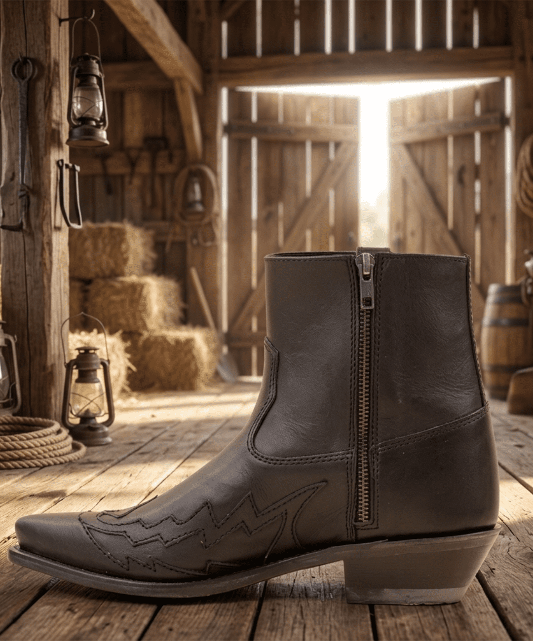 stivali-cowboy-uomo-669gqe.png Stivali da Cowboy Uomo Old West in Cuoio Nero - immagine 1