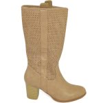 Stivali donna estivi taupe beige gambale forato tacco comodo 5 cm altezza polpaccio striscia casual fresco moda donna stivali Malu Shoes | MaluShoes