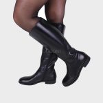 Stivale pelle nera gambale XL D1358