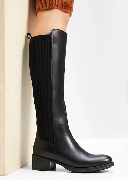stivali-pelle-860ivp.webp Stivali classici in pelle con inserti elastici nero - immagine 1
