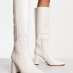 Stradivarius Stivali ad altezza ginocchio écru con tacco alto Bianco